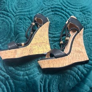 Venus brand black wedge/platform heels
